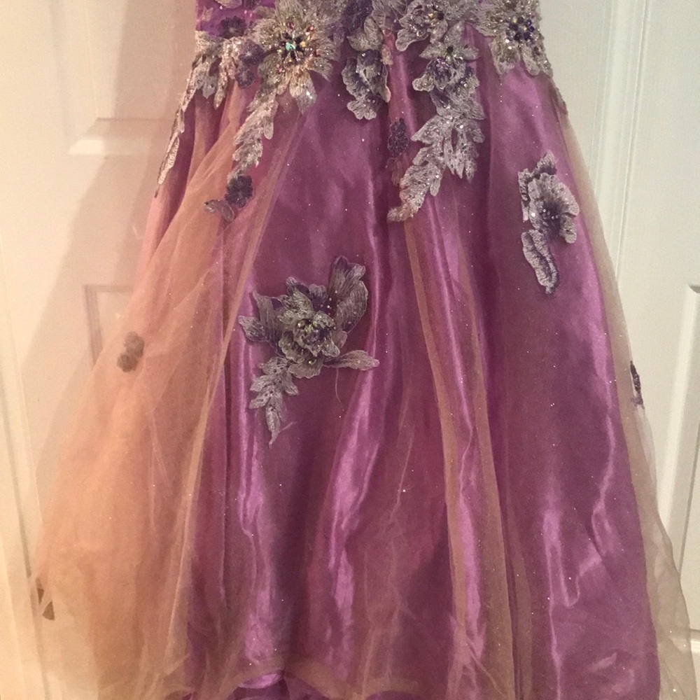 Elegant Strapless Purple Floral Dress - Picture 6 of 6